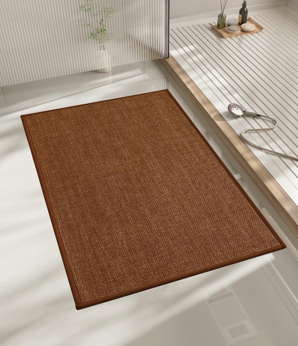 chakme Bathroom Rugs Mat 24x17, Ultra Thin Non Slip Bath Mat Small Quick Dry Absorbent Bath Mat for Bathroom, (Rust, 24"x17")