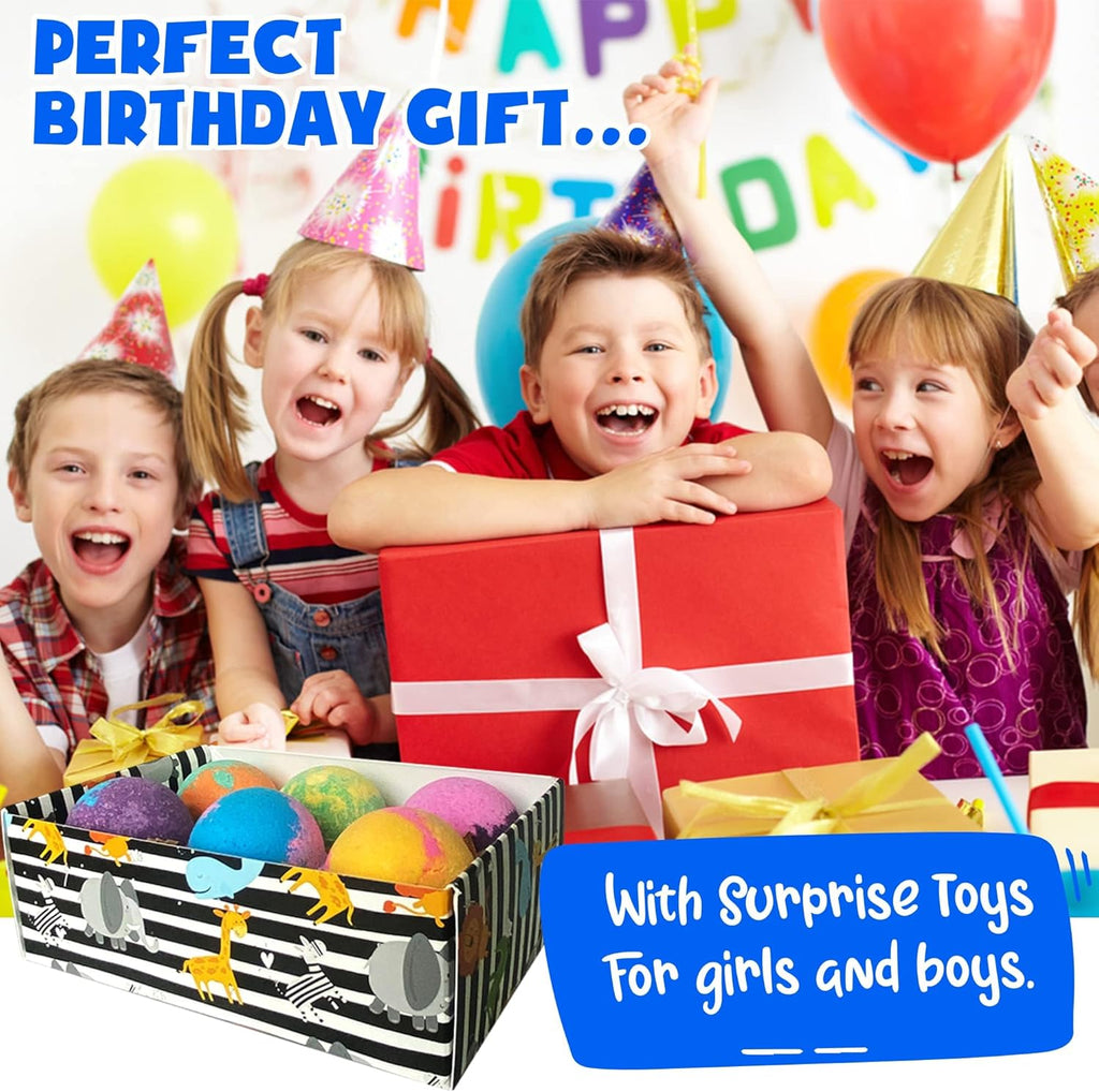 Bath Bombs for Kids with Surprise Inside - Organic Bath Fizzies with Toys Inside. All Natural, Gentle, and Kids Safe, Rainbow Spa Bath Fizz Balls, Birthday Gifts for Boys, Toddlers, Baby