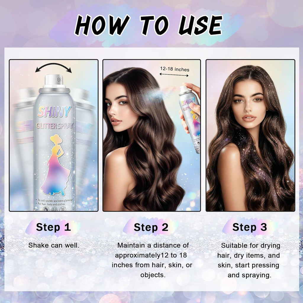AWCCXMYM 150ML Body Glitter Spray Shiny Hair Glitter Long-Lasting and Quick-Drying Glitter Spray for Hair and Body Shimmer Glitter Hairsparay Halloween,Christmas,Festival Makeup Prom 5.2 Fl Oz