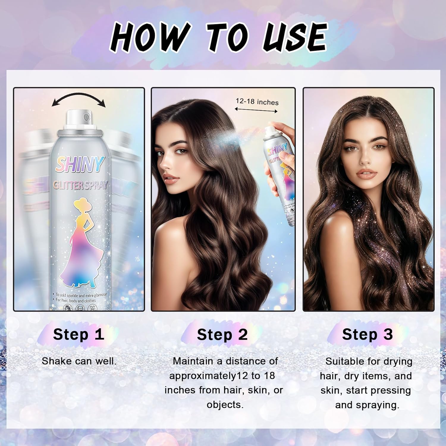 AWCCXMYM 150ML Body Glitter Spray Shiny Hair Glitter Long-Lasting and Quick-Drying Glitter Spray for Hair and Body Shimmer Glitter Hairsparay Halloween,Christmas,Festival Makeup Prom 5.2 Fl Oz