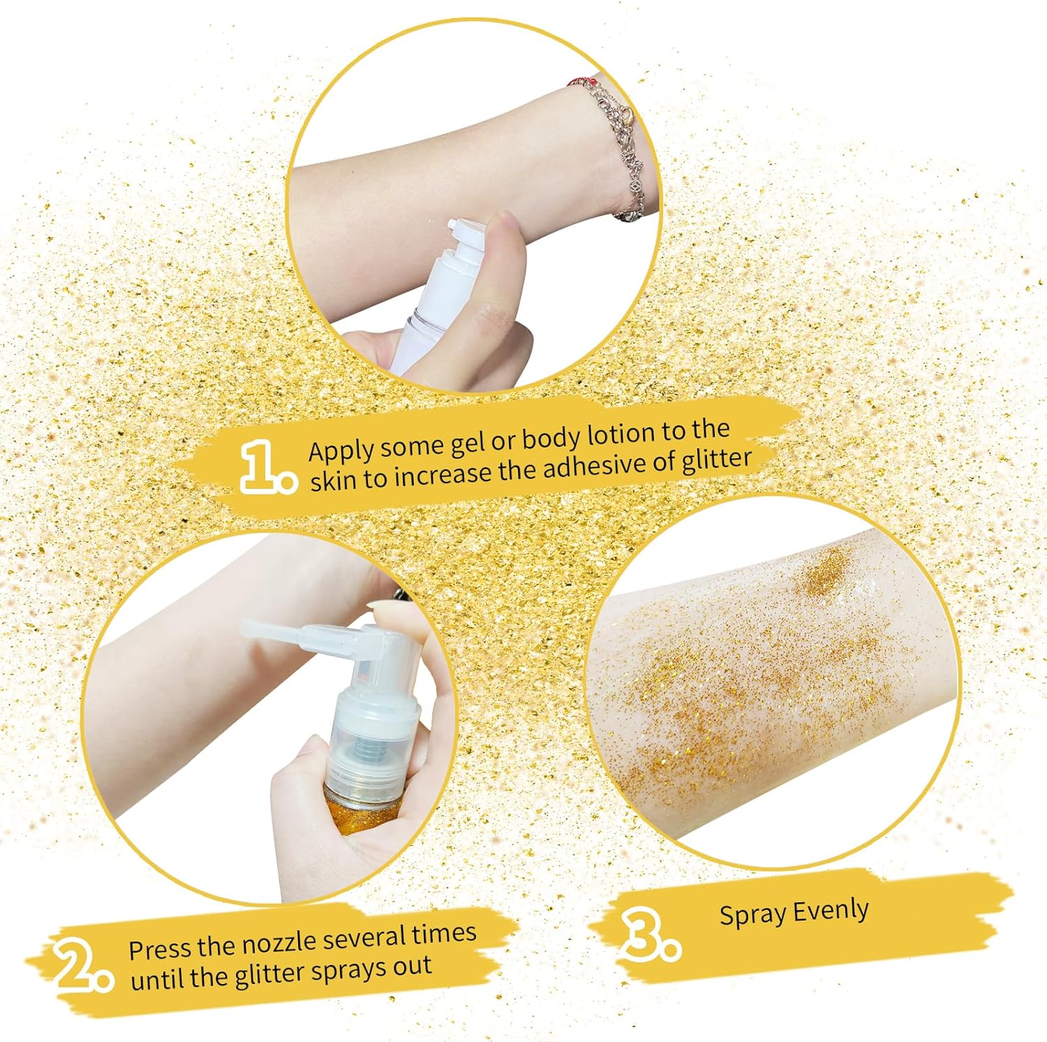 MEICOLY Gold Hair and Body Glitter Spray,25g/0.88OZ,Shinny Sparkle Glitter Spray for Clothes,Loose Shimmer Hairspray for Festival Rave Makeup/Stage Performance,Lightweight