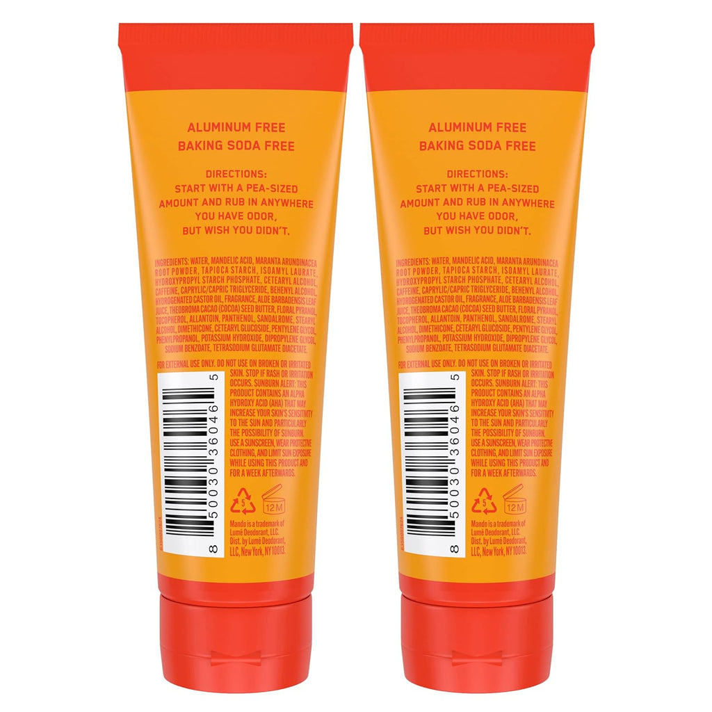 Mando Whole Body Deodorant For Men - Invisible Cream - 72 Hour Odor Control - Aluminum Free, Baking Soda Free, Skin Safe - 3 Ounce Tube (Pack of 2) - Bourbon Leather