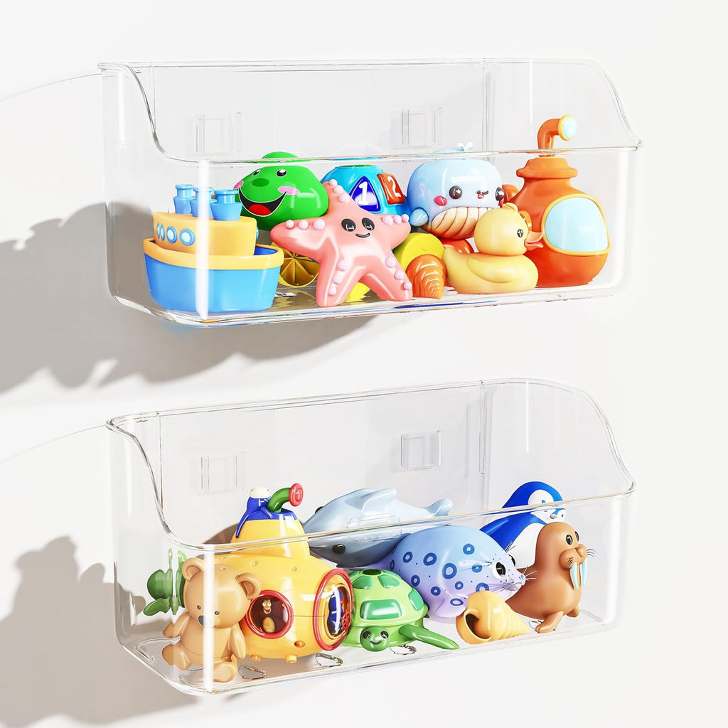 Bath Toy Storage Holder for Bathtub, 2 Pack Clear Bath Toy Organizer, Large Capacity Bathtub Toy Storage for Tub Bathroom