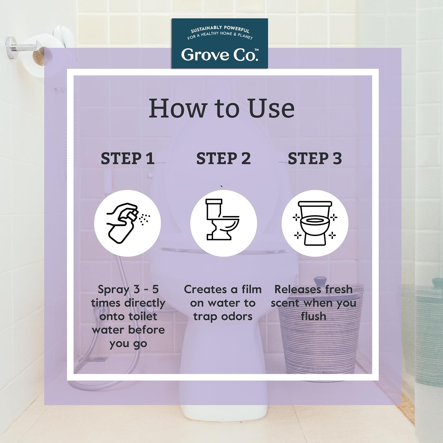 Grove Co. Toilet Spray, Clear the Air Bathroom Spray Air Freshener (2 fl oz) Odor Eliminator for Strong Odor, 100% Natural Lavender Blossom Scent, Vegan, Paraben & Phthalate Free (Pack of 3)