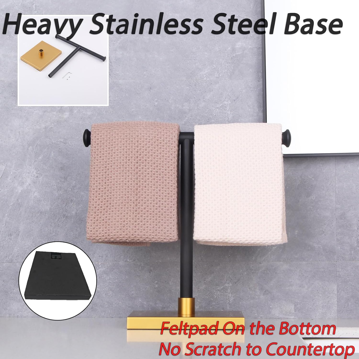 GERZWY Free Standing Countertop Towel Ring Hand Towel Holder Tree Rack SUS 304 Stainless Steel (Black & Gold) DZY011-BD