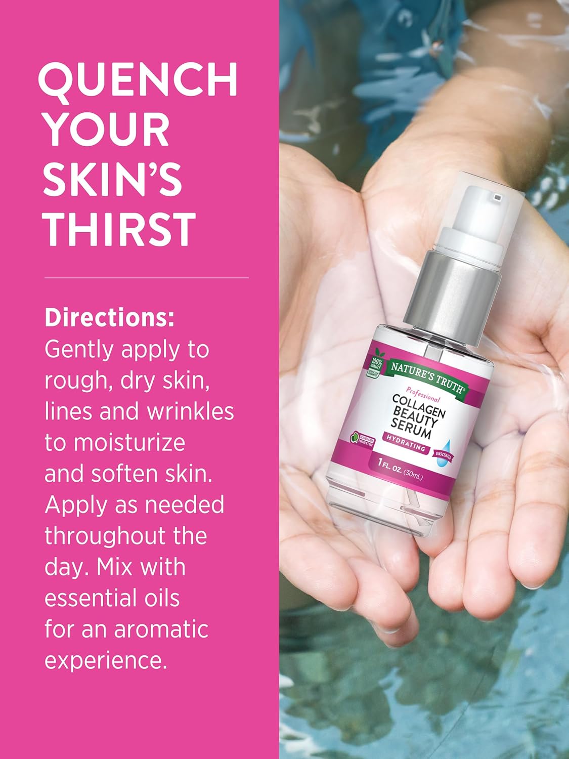 Nature's Truth Collagen Beauty Serum | 1 fl oz | for Skin | Unscented and Hydrating | Free of Parabens & Gluten