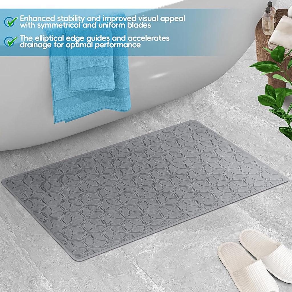 WRISIN Bathtub Mat Non Slip with Suction Cups - 100% Rubber Bathroom Mat Textured for Bath Tub Shower Safety - Soft on Touch - BPA/PVC Free - Pet Dog Bath Mat - Machine Washable - 17 × 35 Inch（Gray）