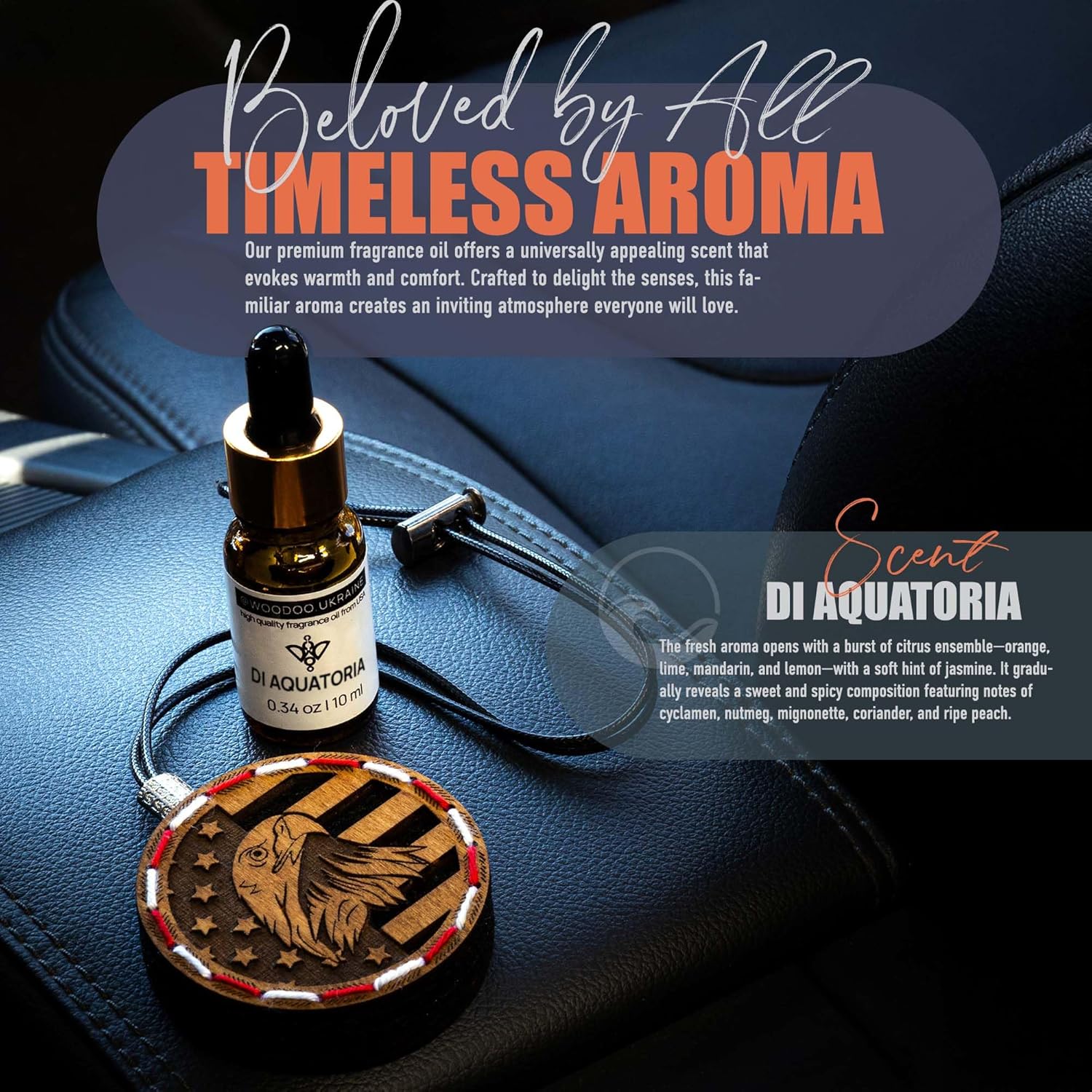 Wood Car Air Freshener — Handcrafted Air Freshener — American Flag Hanging Fragrance Oil Diffuser in Wooden Gift Box — Father’s Day Gift for Car with diAquatoria Fragrance Oil - 10 ml