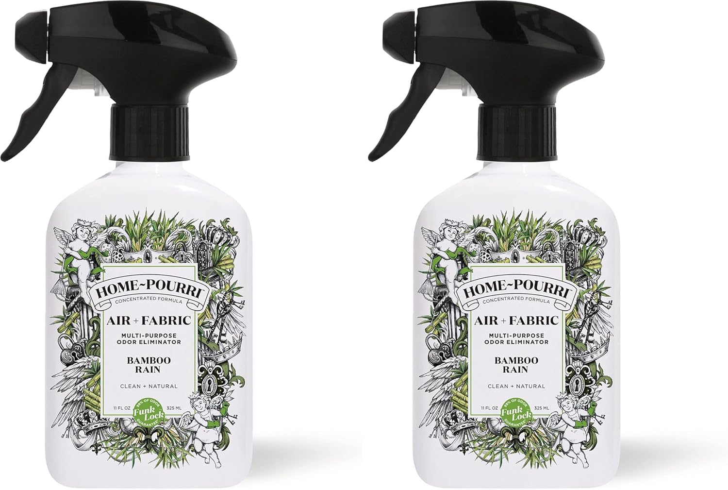 Home-Pourri Air + Fabric Multi-Purpose Odor Freshener Spray, Bamboo Rain, 11 Fl Oz - Jasmine, Bamboo and Fresh Grass (Pack of 2)