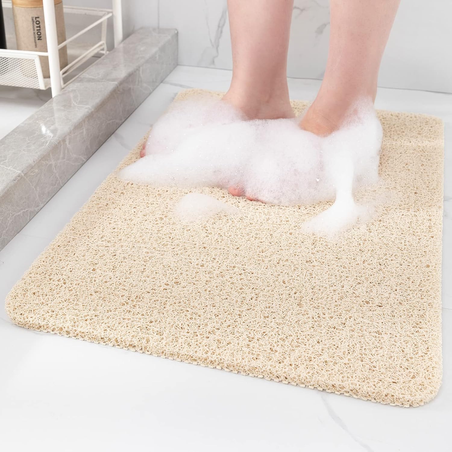 Non-Slip Shower Mat Bathtub Mat for Bath Tub,Anti Slip Bath Tub Mat,Floor Mat,Soft PVC Loofah Bathroom Mats,Foot Scrubber Mat,Quick Drying Easy Cleaning Mats for Wet Areas（40 * 16 Beige）