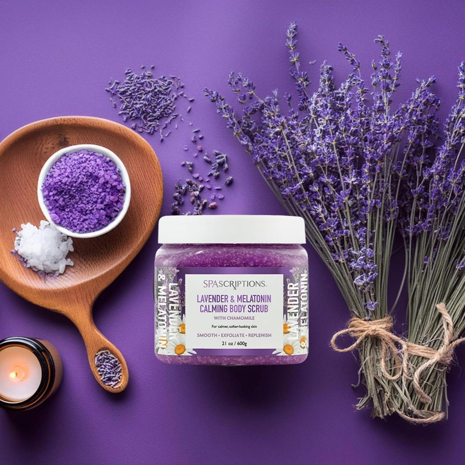Spascriptions Lavender & Melatonin Calming Body Scrub with Chamomile For a Calmer & Softer-Looking Skin, Made to Smooth Exfoliate & REplenish the Skin, 21 oz.