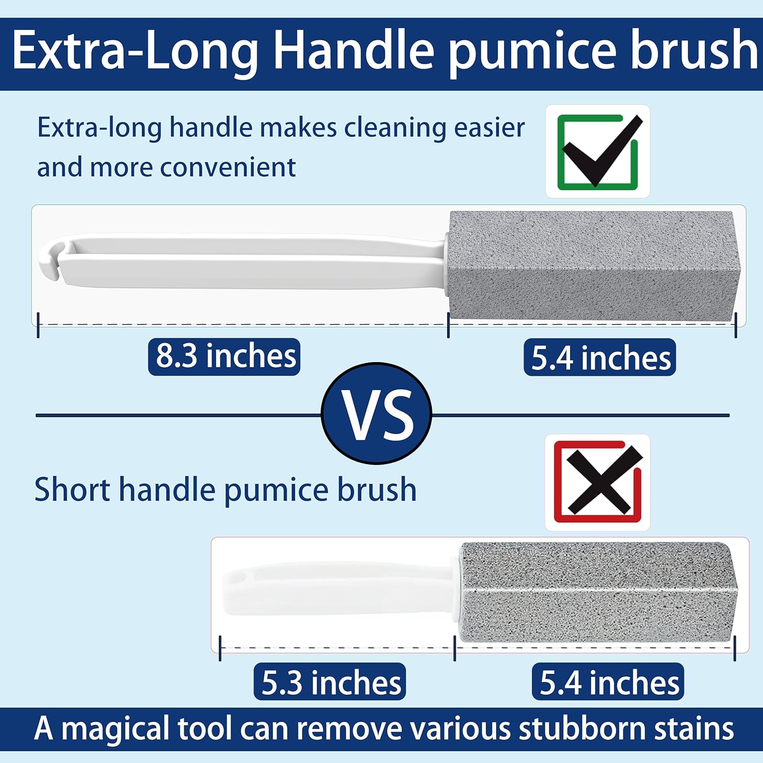 2 Pack Pumice Stone for Toilet Cleaning, Extra Long Handle for Removing Bowl Ring, Pool, Bathroom, Toilet Brush