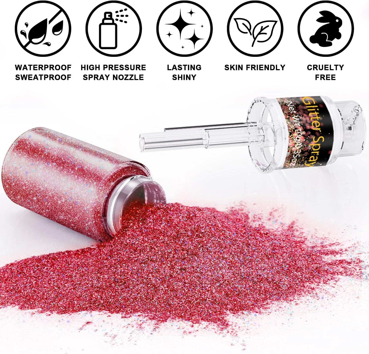 Hair and Body Glitter Spray, 1PC Glitter Hairspray Dry Powder Makeup for Clothes, Festival Rave Prom Loose Sparkle Powder,Holographic Ultra Fine Resin Glitters for Crafts (Red)