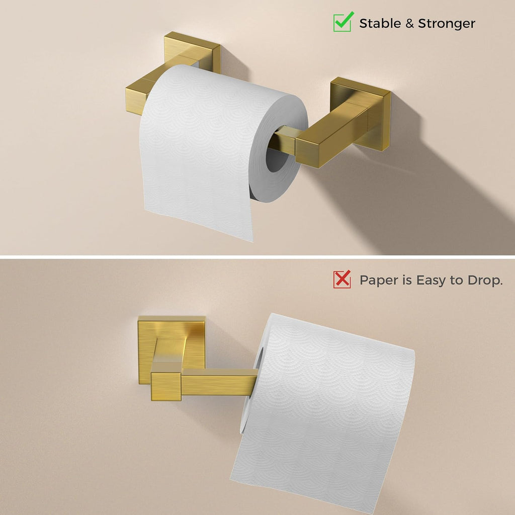 FORIOUS Toilet Paper Holder Set Wall Mount, SUS 304 Stainless Steel Pivoting Toilet Paper Holder and Towel Ring, Hand Towel Holder Set for Bathroom, Square Bathroom Hardware Set, Brushed Gold