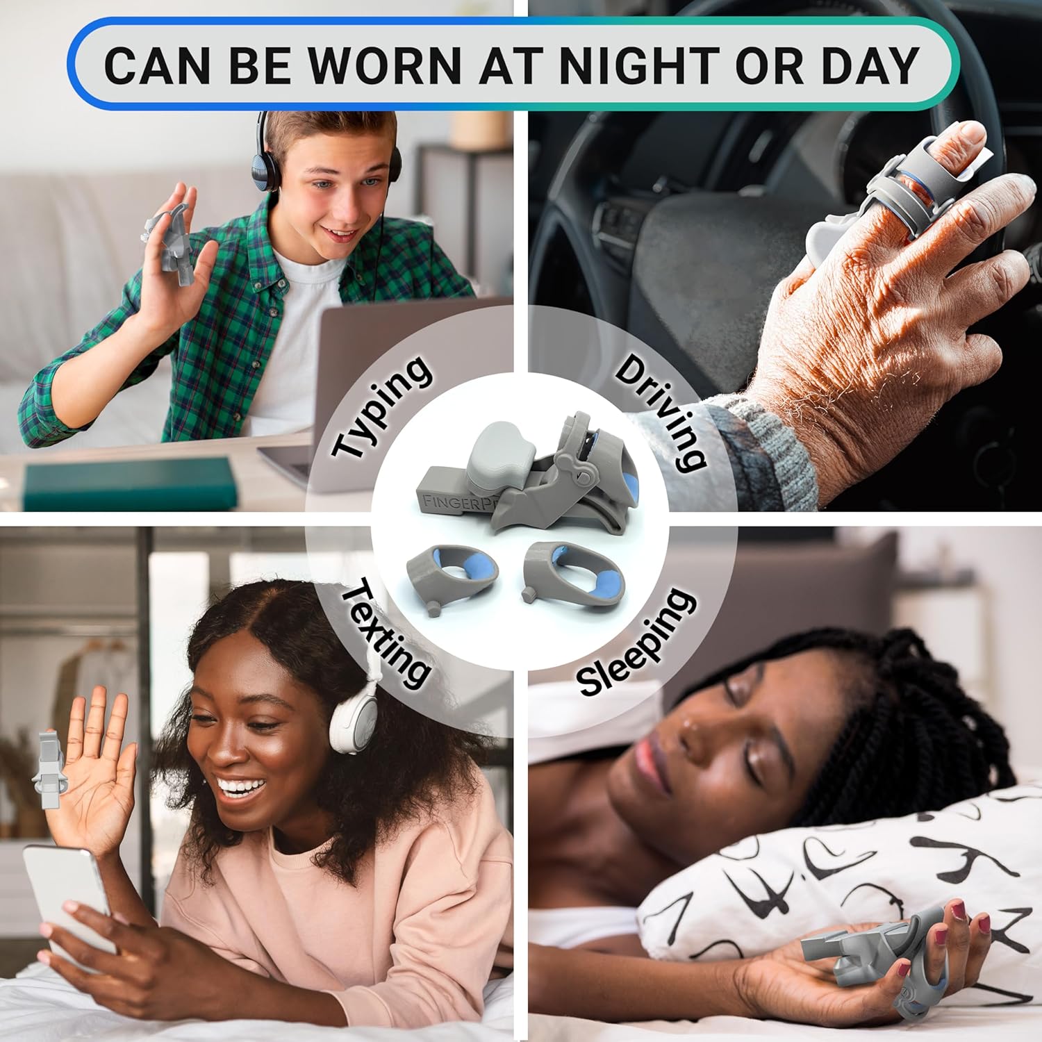 Finger Straightener | PIP Extension Orthosis/Splint For Bent Fingers, PIP Flexion Contractures | Adjustable Joint Stretcher Device | Made in USA | Black/X-Large