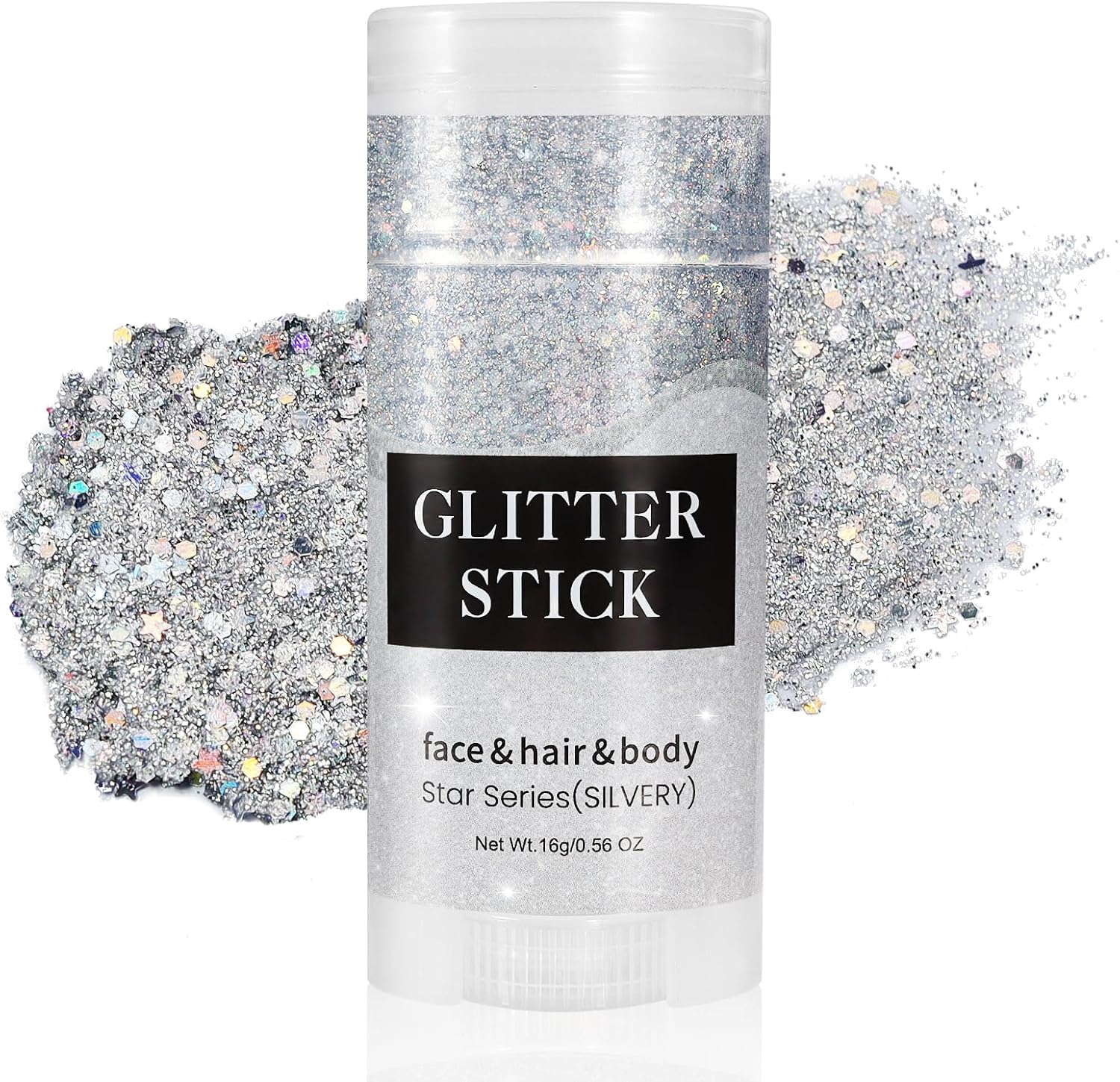 Mysense Silver Body Glitter Stick,Face Hair Glitter Gel for Kids Women,Festival Rave Pride Accessories,Holographic Mermaid Sequin Sparkling Chunky Glitter Makeup,0.56oz