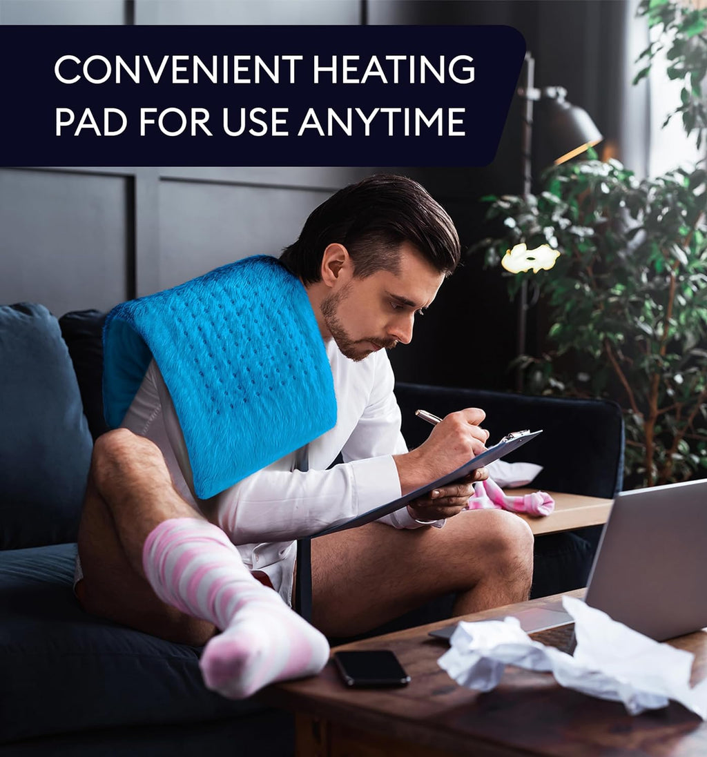 GENIANI Electric Throw - XXL Heating Pad for Back Pain & Menstrual Pain Relief, Auto Shut Off, Machine Washable, Moist Heat Pad for Neck and Shoulder, Cramps Relief, Aqua Blue 18'‘×26’’