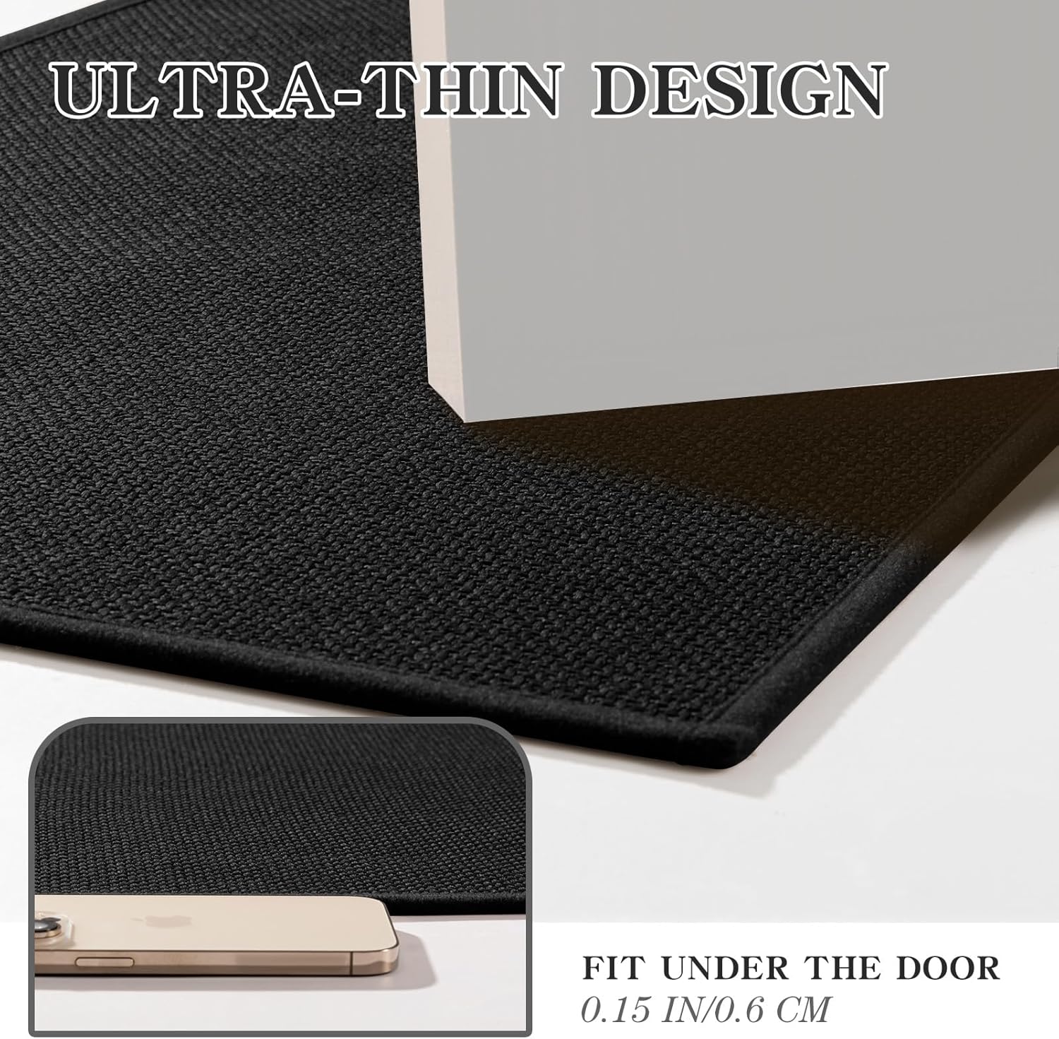 chakme Bathroom Rugs Mat 47x17, Ultra Thin Non Slip Bath Mat Runner Quick Dry Absorbent Bath Mat for Bathroom Floor, (Black, 47"x17")