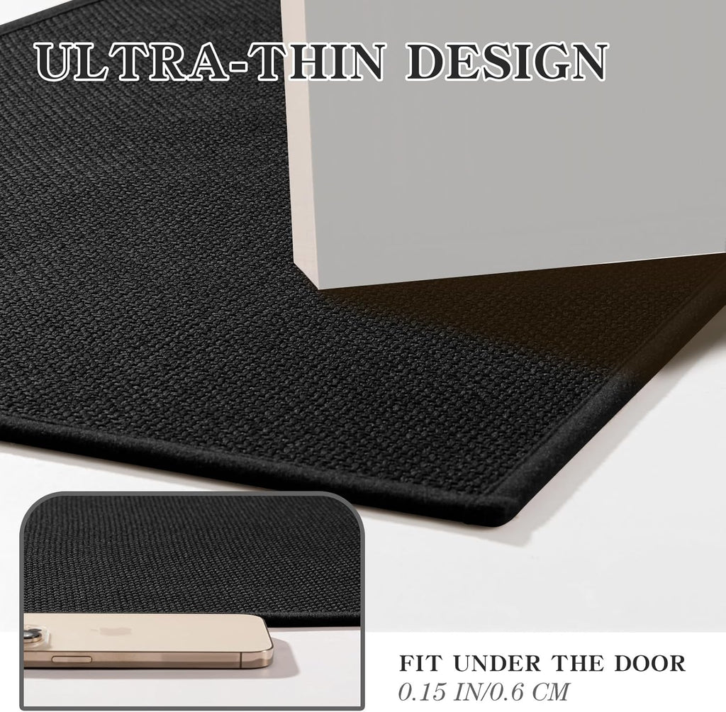 chakme Bathroom Rugs Mat 25x47, Ultra Thin Non Slip Bath Mat Large Quick Dry Absorbent Bath Mat for Bathroom Floor, (Black, 47"x25")