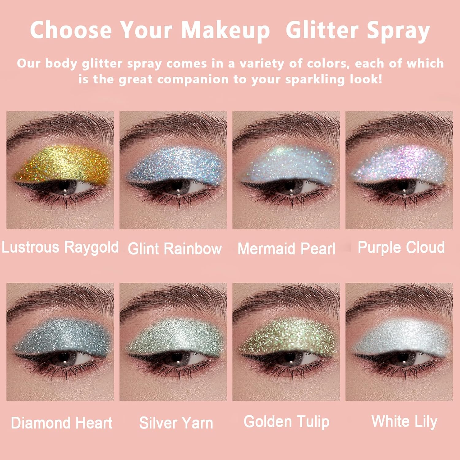 Boko Body Glitter Spray, Iridescent Glitter Spray for Sparkling Body Face Hair Nail Clothes, Hair Glitter Spray Body Shimmer Powder for Highlighter Makeup Mardi Gras Concert Party Rave Accessories