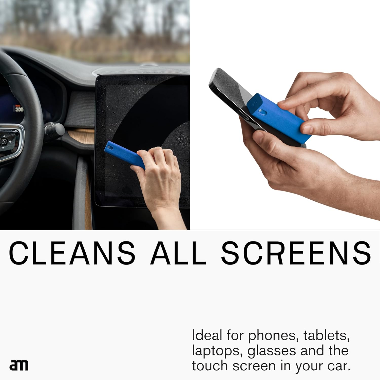 am Screen Cleaner Mist Spray with Microfiber Cloth Around – Alcohol-Free, Streak-Free Screen Cleaning Kit for Smartphones, Tablets, Laptops, Smart TVs & Car Screens, 3 Pack, Blue