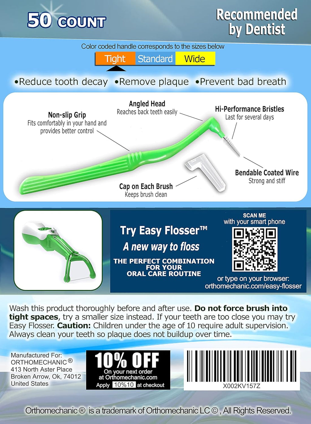 Interdental Brush Angle Cleaners - Jumbo Pack (50 Brushes) (Tight) - Remove Plaque - Toothpick