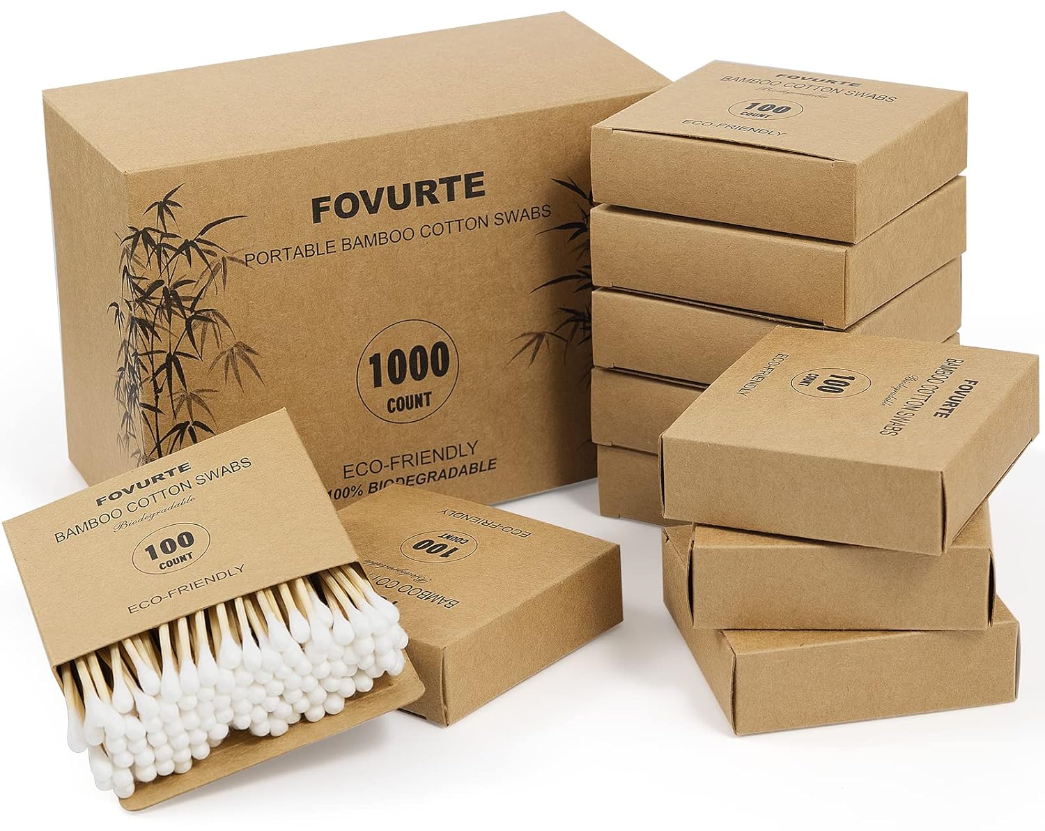 Bamboo Cotton Swabs 1000 Count - Natural Cotton Swab with Round Head Tips, Double Tipped Ear Sticks, Wooden Cotton Buds for Cleaning Travel Makeup