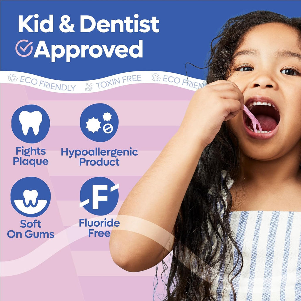 SmartLifeco Eco-Friendly Kids Flossers (200ct) - Dental Floss Picks for Children Made with Straw Wheat, Fluoride & PFA Free, Toothpick Flossing Sticks for Toddler Teeth, No Shred Thread, Mint