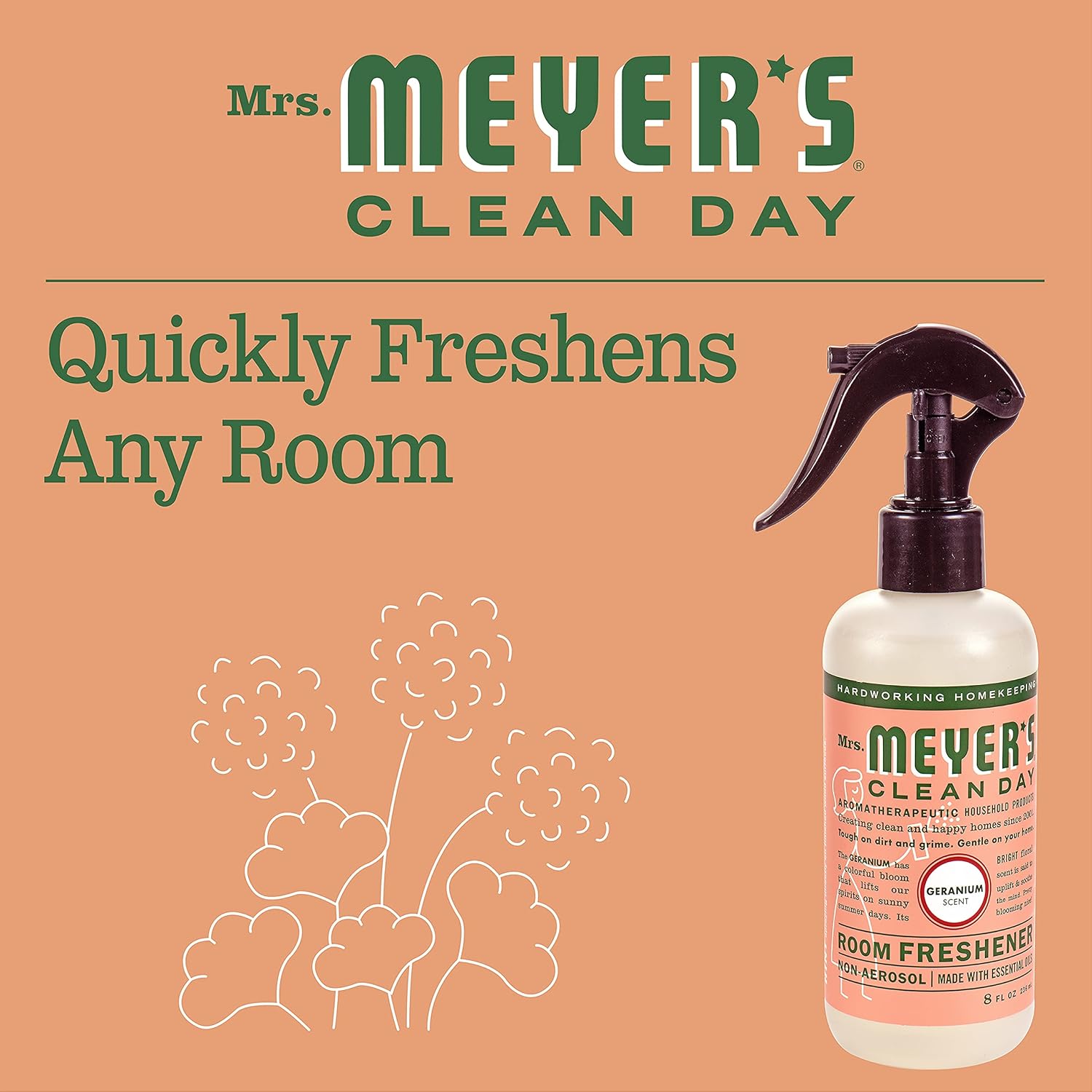 Mrs. Meyer's Clean Day Room Freshener Spray Bottle, Geranium Scent, 8 Fl oz (Pack of 1)