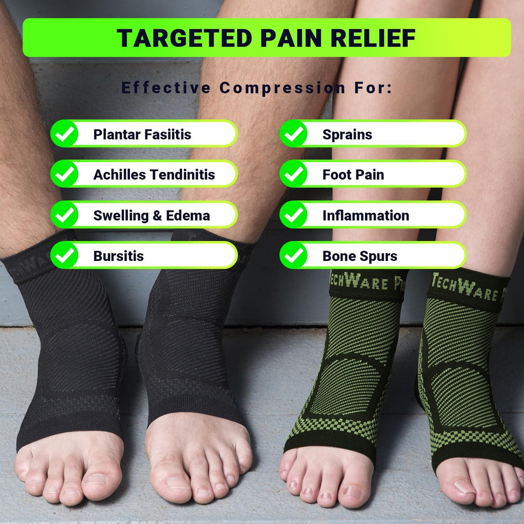 TechWare Pro Ankle Brace Compression Sleeve - Plantar Fasciitis Sock. Relieves Achilles Tendonitis. Foot Arch Support Reduces Joint Pain, Swelling & Heel Spur Pain. Injury Recovery Braces for Sports
