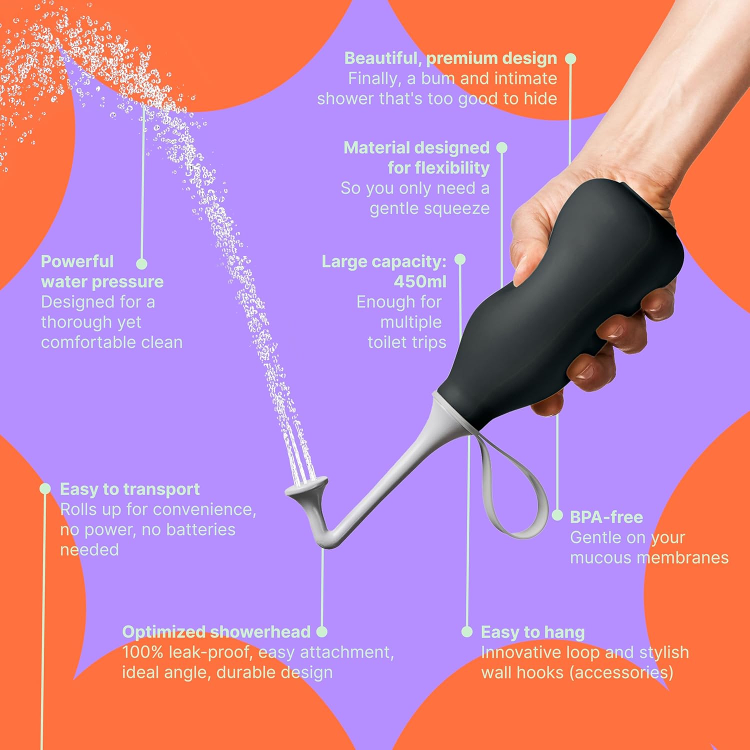 Butt & Intimate Shower 3.0 – Mobile Travel Bidet & Sustainable Intimate Shower, Replaces Wet Wipes, Saves Toilet Paper, Portable Handheld Bidet, Travel Bag Included, BPA-Free - Bold Black