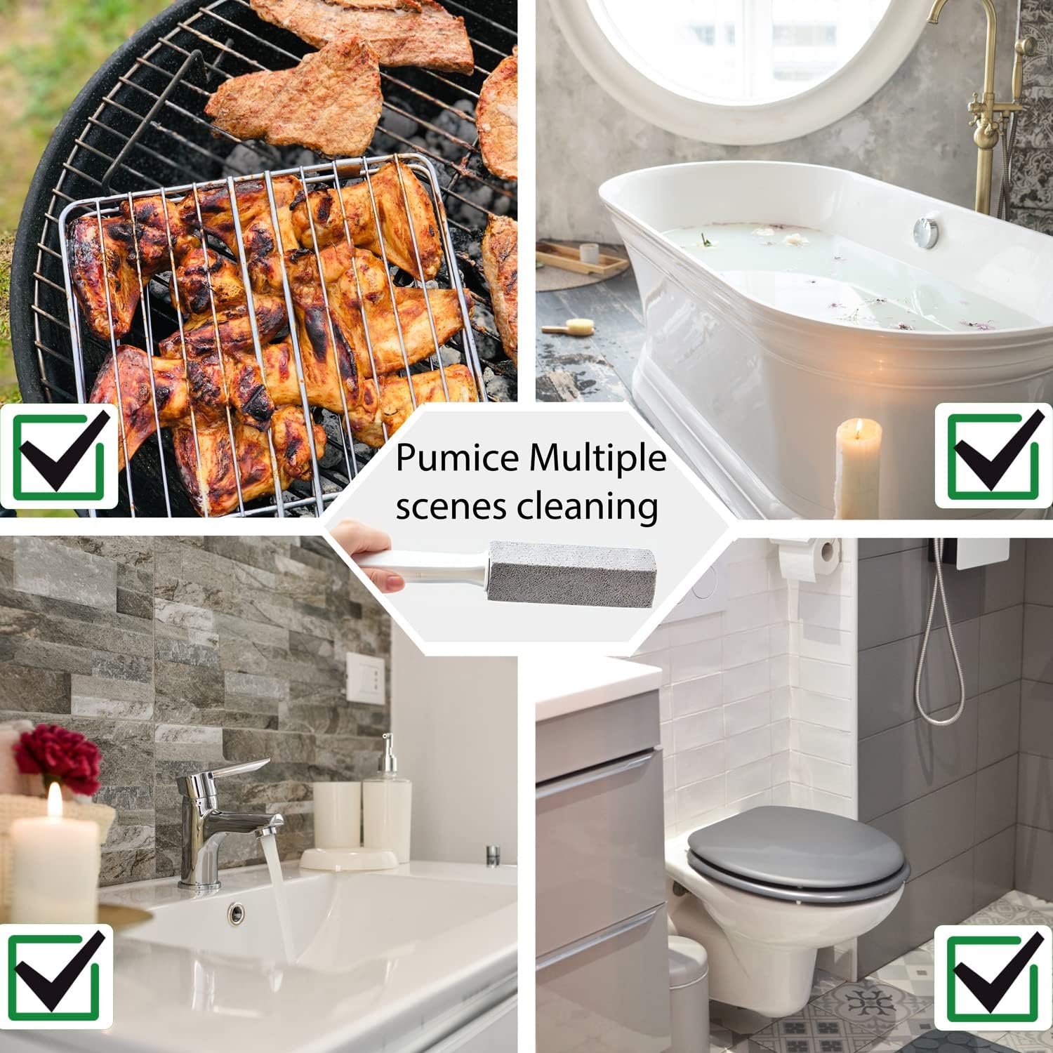 2 Pack Pumice Stone for Toilet Cleaning, Extra Long Handle for Removing Bowl Ring, Pool, Bathroom, Toilet Brush