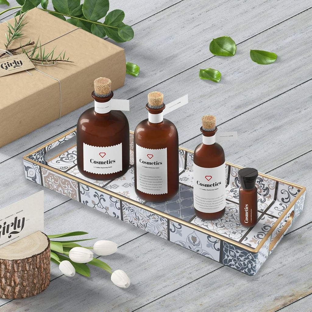 Bathroom Vanity Tray for Countertop, Small Plastic Toilet Tank Tray Versatile Storage & Organization Tray for Makeup, Perfume, Desk, Kitchen, Candles, 13.7"x6"x1.4", 35Boho3