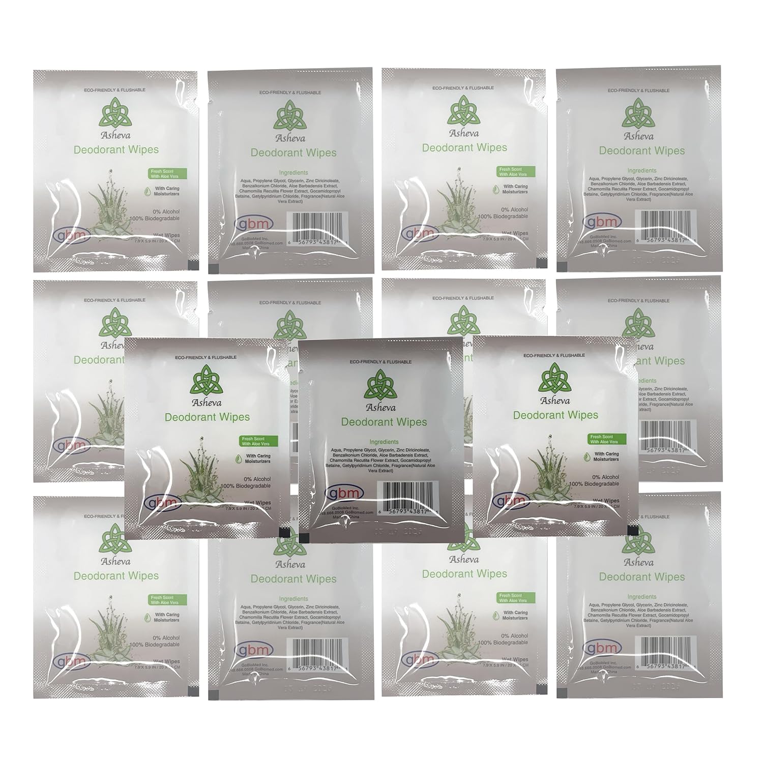 Asheva - Individually Packaged Deodorant Wipes - Box of 15 Wipes (Fresh Scent)