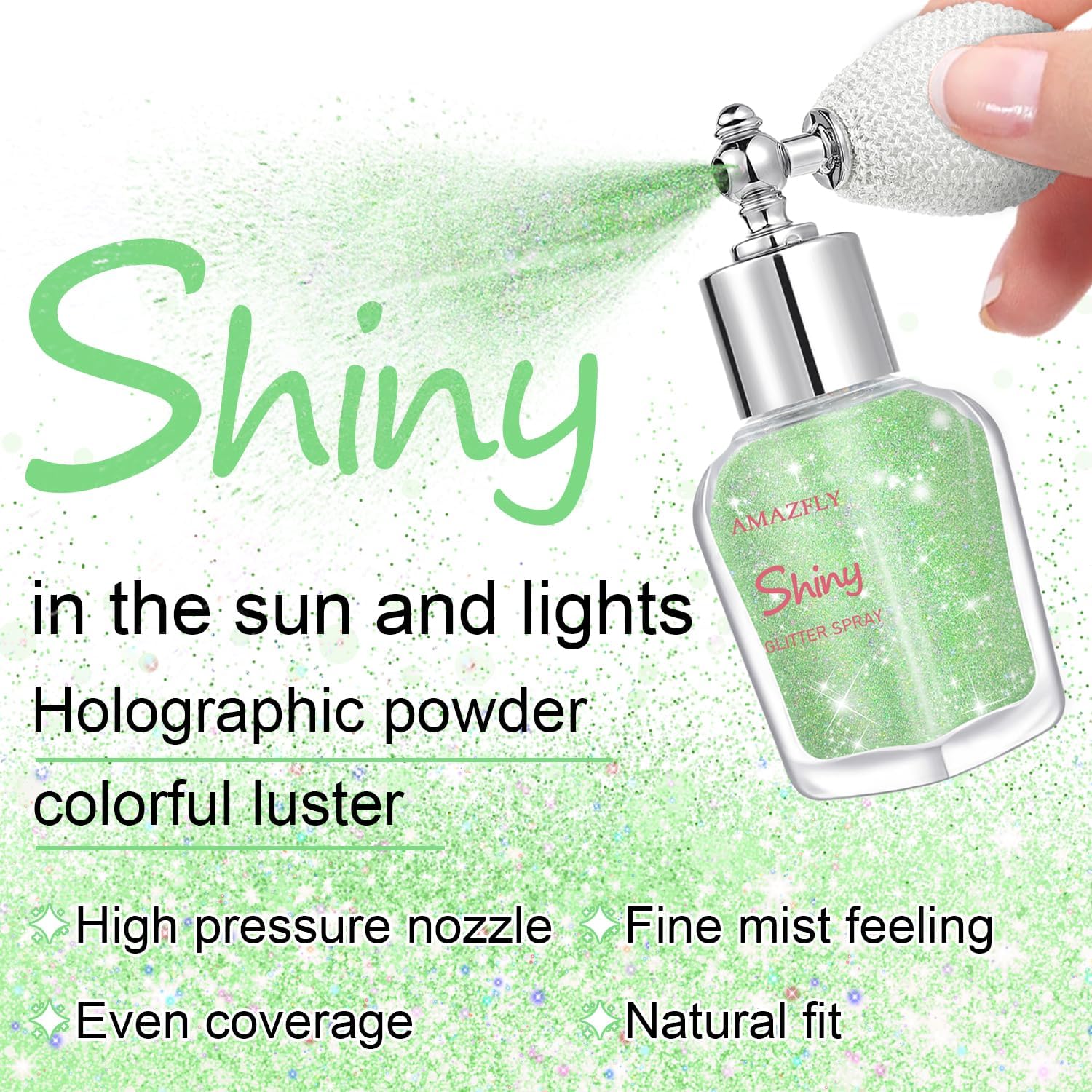 Hair and Body Glitter Spray, Shimmering Powder Sparkle Powder Makeup, Glitter Loose Sparkle Makeup for Body Highlighter,Festival Prom Rave Accessories (Green)