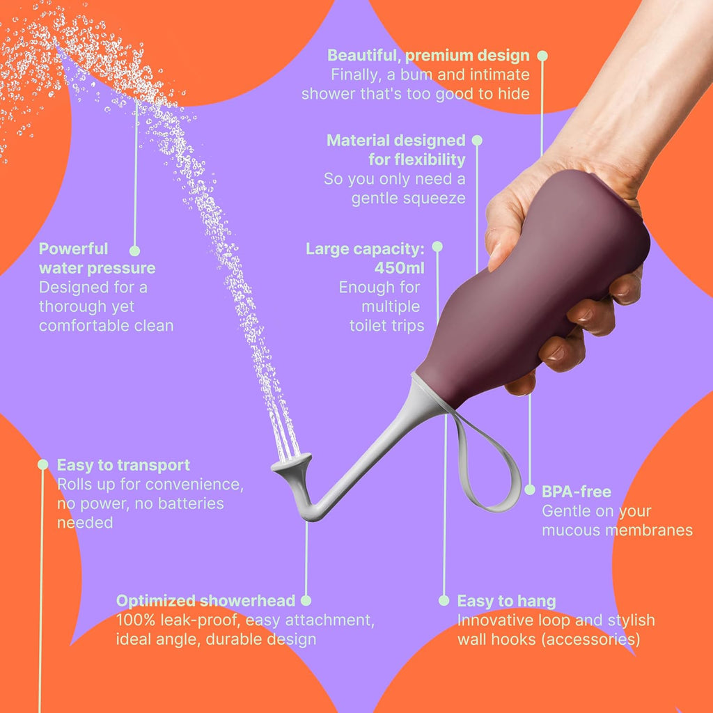 Butt & Intimate Shower 3.0 – Mobile Travel Bidet & Sustainable Intimate Shower, Replaces Wet Wipes, Saves Toilet Paper, Portable Handheld Bidet, Travel Bag Included, BPA-Free - Royal Ruby