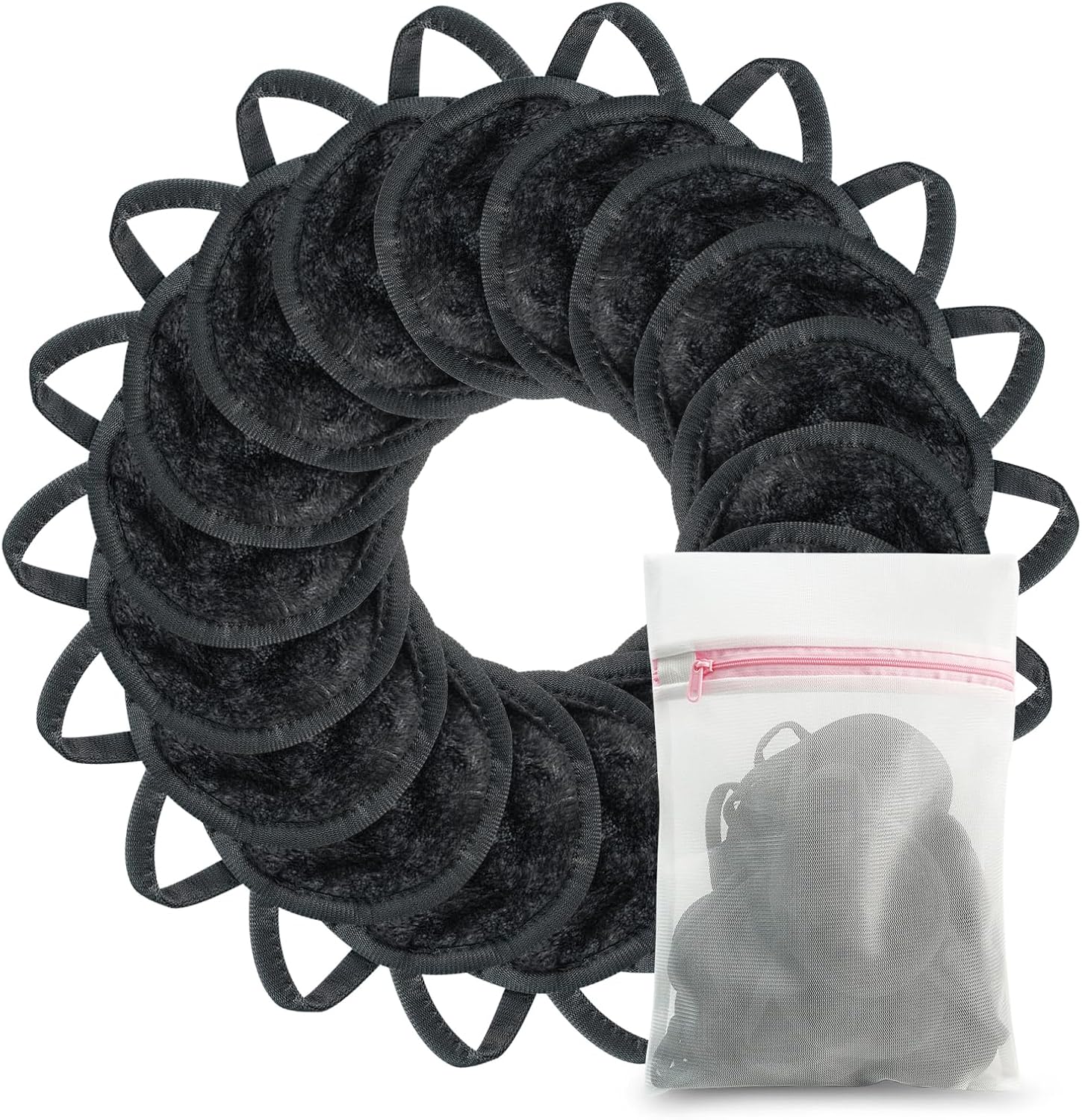 Nugilla 18 Packs Reusable Makeup Remover Pads with a Washable Laundry Bag, Resuable Microfiber Round Towel Skin Face Towels, Soft Makeup Remover Cloth, Fast Drying Washcloth (Grey)