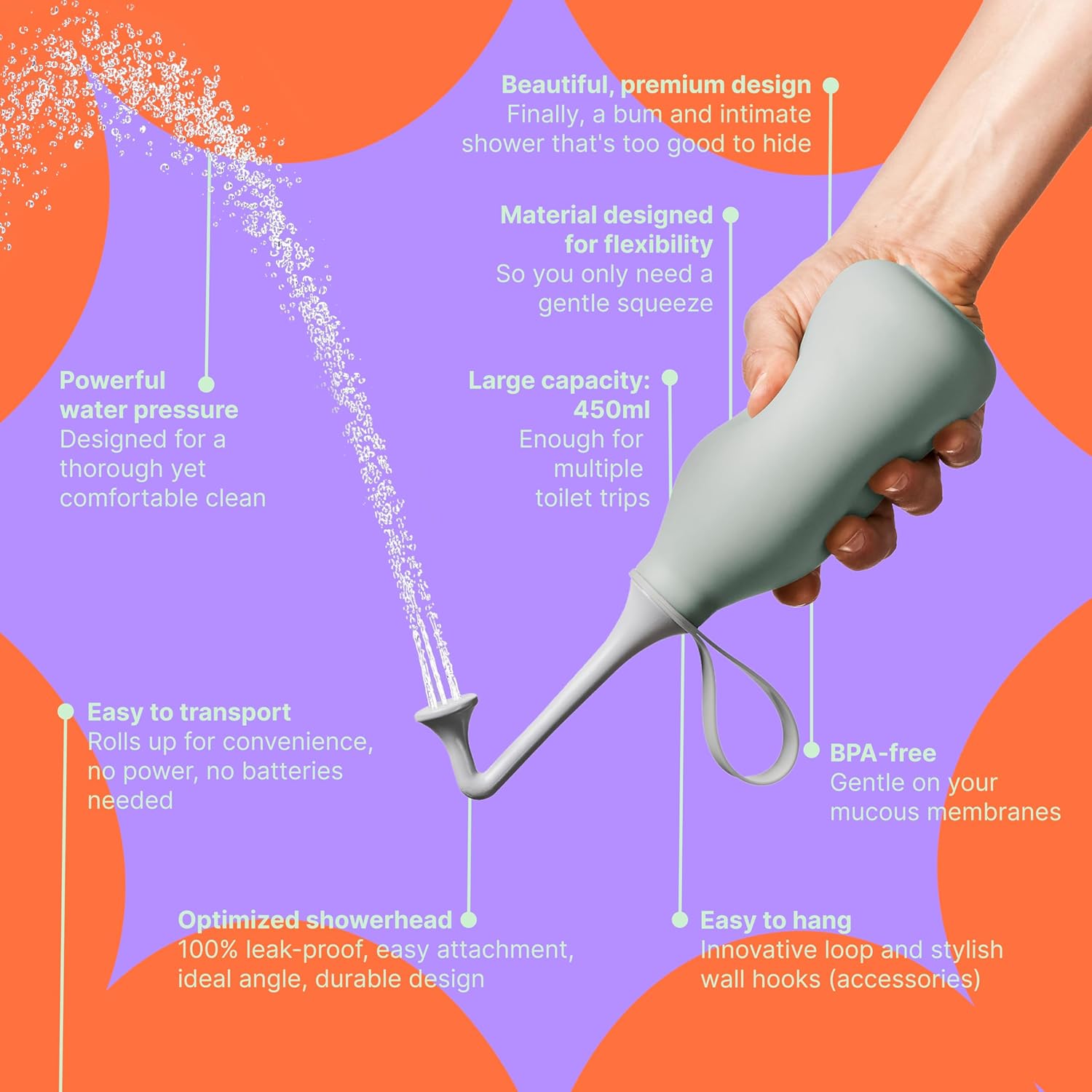 Butt & Intimate Shower 3.0 – Mobile Travel Bidet & Sustainable Intimate Shower, Replaces Wet Wipes, Saves Toilet Paper, Portable Handheld Bidet, Travel Bag Included, BPA-Free - Gentle Grey