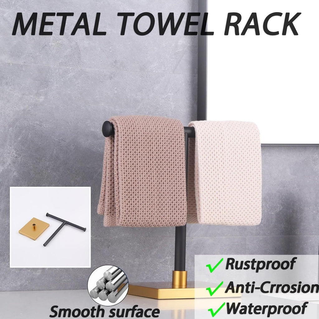 GERZWY Free Standing Countertop Towel Ring Hand Towel Holder Tree Rack SUS 304 Stainless Steel (Black & Gold) DZY011-BD