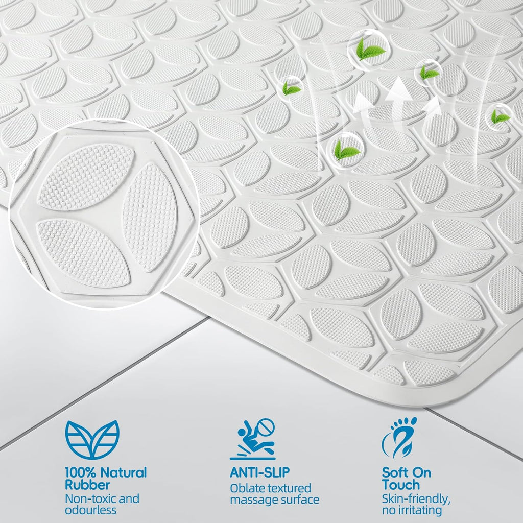 WRISIN Bathtub Mat Non Slip with Suction Cups - 100% Rubber Bathroom Mat Textured for Bath Tub Shower Safety - Soft on Touch - BPA/PVC Free - Pet Dog Bath Mat - Machine Washable - 16 × 28 Inch（White）