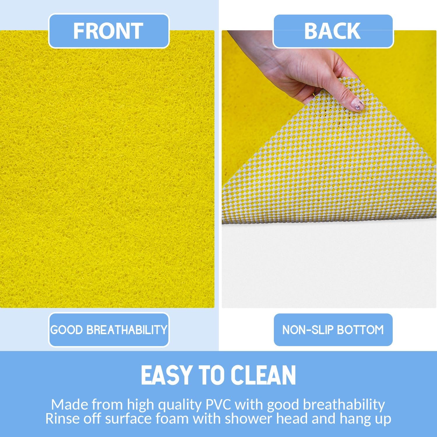 Non-Slip Bathtub Mat, Anti Slip Shower Mat, Fast Drying Bathtub Mats, Foot Scrubber Mat, Anti Slip Mat for Tub, Floor, Bathroom, Kitchen, Home, Hotel (Yellow 40"×16")