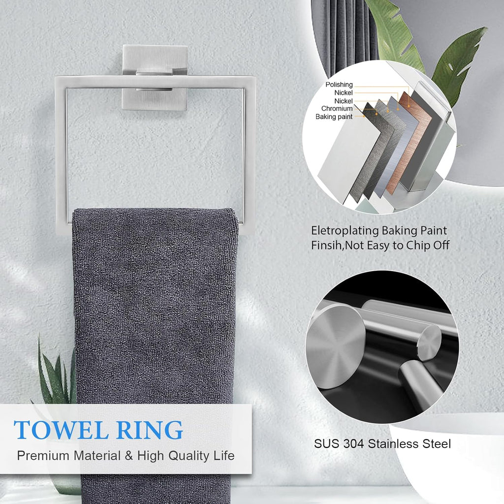 Brushed Nickel Bathroom Towel Bar Set Bathroom Accessories Hardware Set Including Double Towel Bar Towel Ring Coat Hook and Toilet Paper Holder with Shelf. Wall Mounted Stainless Steel