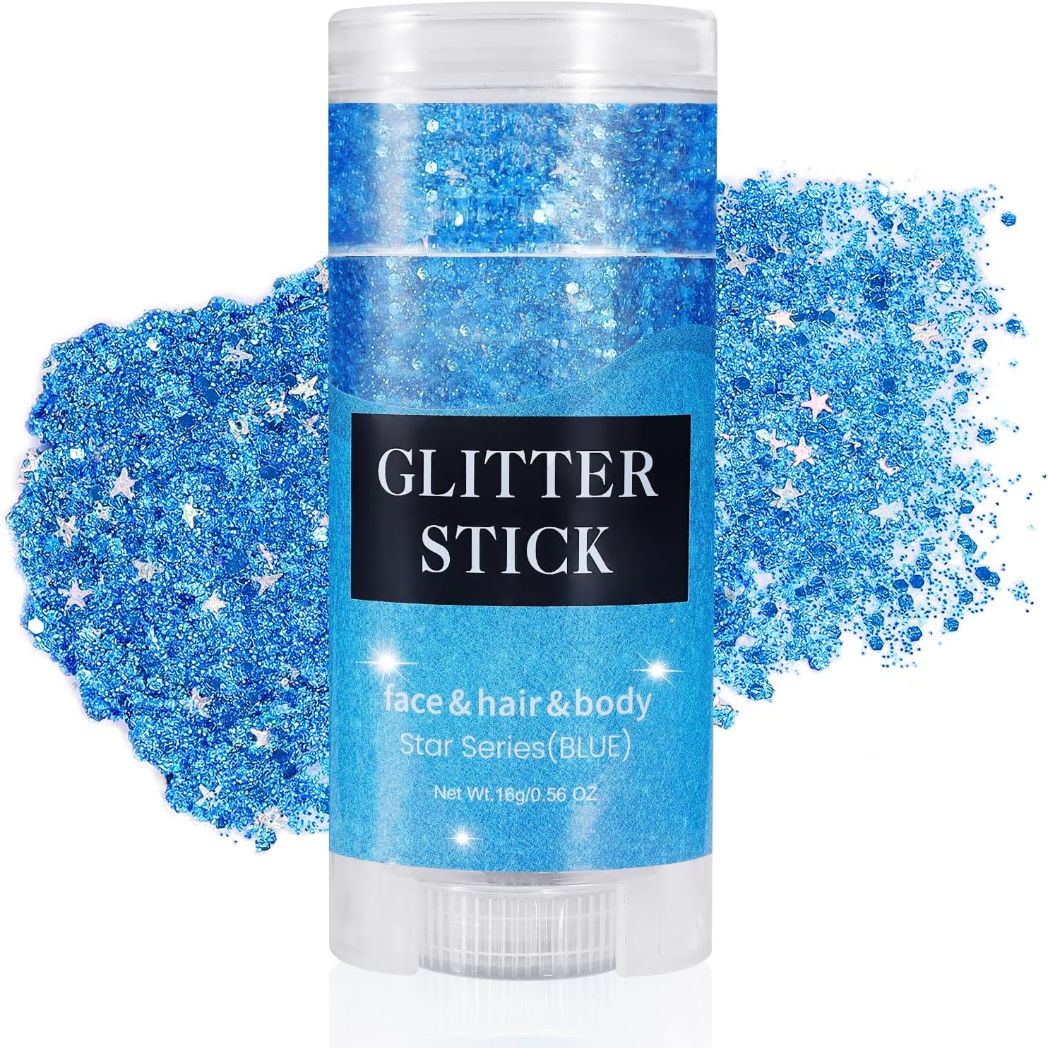 Mysense Blue Body Glitter Stick, Waterproof Face Glitter Makeup, Festival Rave Pride Accessories, Hair Glitter Gel for Kids Women, Sparkling Mermaid Sequin Chunky Glitter Face Paint, 0.56oz