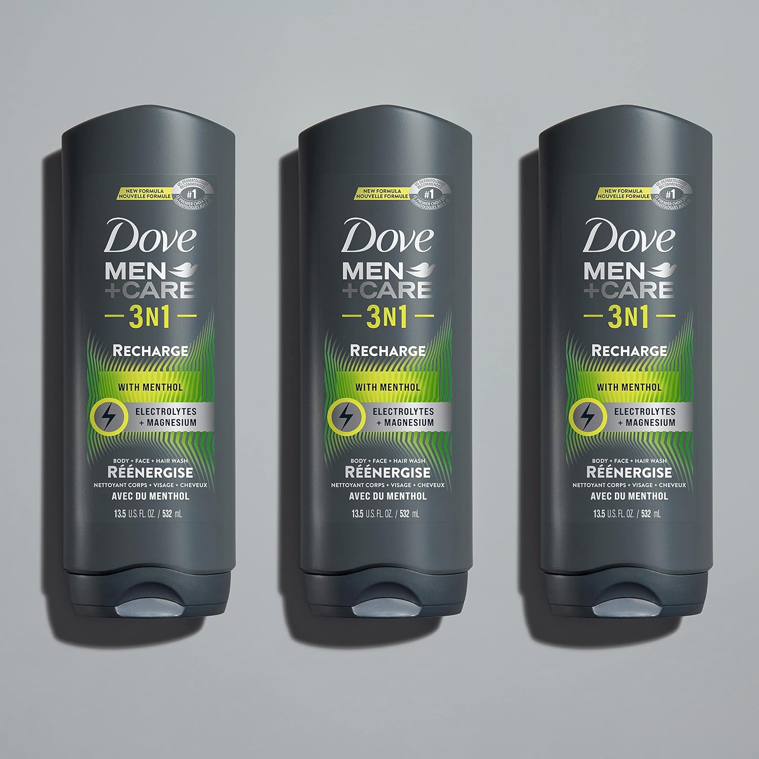 DOVE MEN + CARE Post-Workout Body Wash 3N1 Recharge 4 Count For Men With Menthol, 18 oz