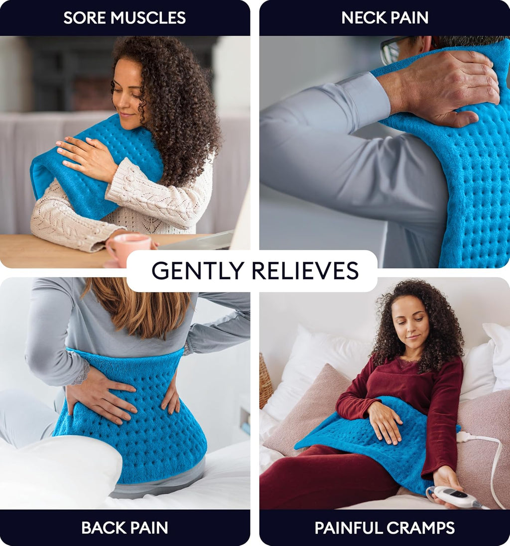 GENIANI Electric Throw - XL Heating Pad for Back Pain & Menstrual Pain Relief, Auto Shut Off, Machine Washable, Moist Heat Pad for Neck and Shoulder, Cramps Relief, 12'‘×24’’ (Aqua Blue)
