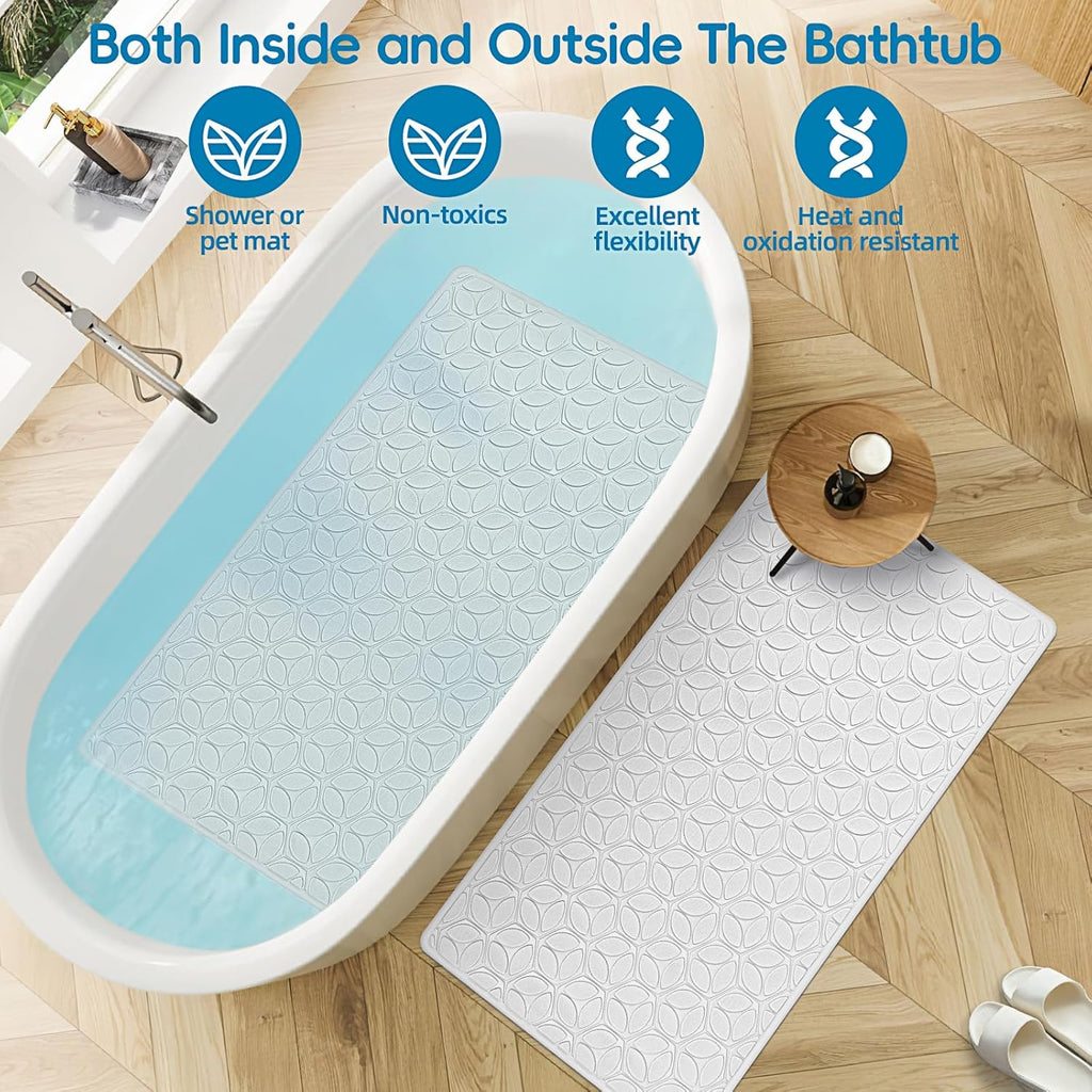 WRISIN Bathtub Mat Non Slip with Suction Cups - 100% Rubber Bathroom Mat Textured for Bath Tub Shower Safety - Soft on Touch - BPA/PVC Free - Pet Dog Bath Mat - Machine Washable - 16 × 28 Inch（White）