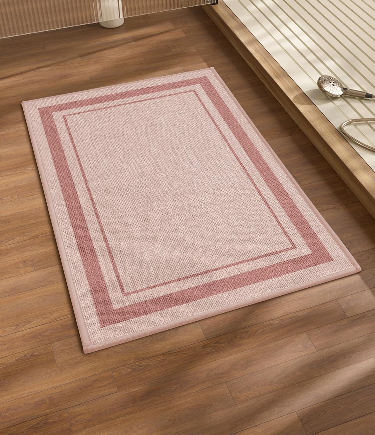 chakme Bathroom Rugs Mat 24x17, Ultra Thin Non Slip Bath Mat Small Quick Dry Absorbent Bath Mat for Bathroom Floor, (Light Pink, 24"x17")