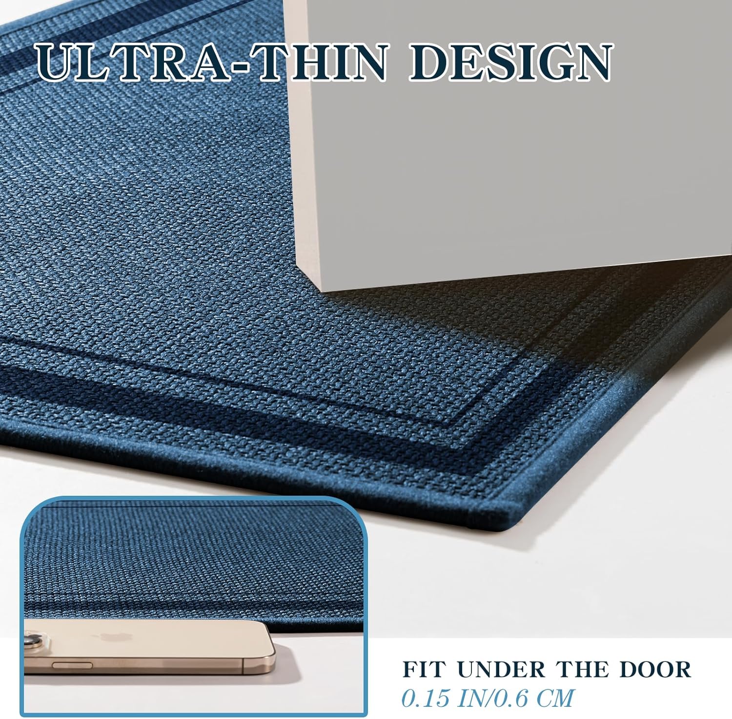 chakme Bathroom Rugs Mat 32x17, Ultra Thin Non Slip Bath Mat Quick Dry Absorbent Bath Mat for Bathroom, (Dark Blue, 32"x17")