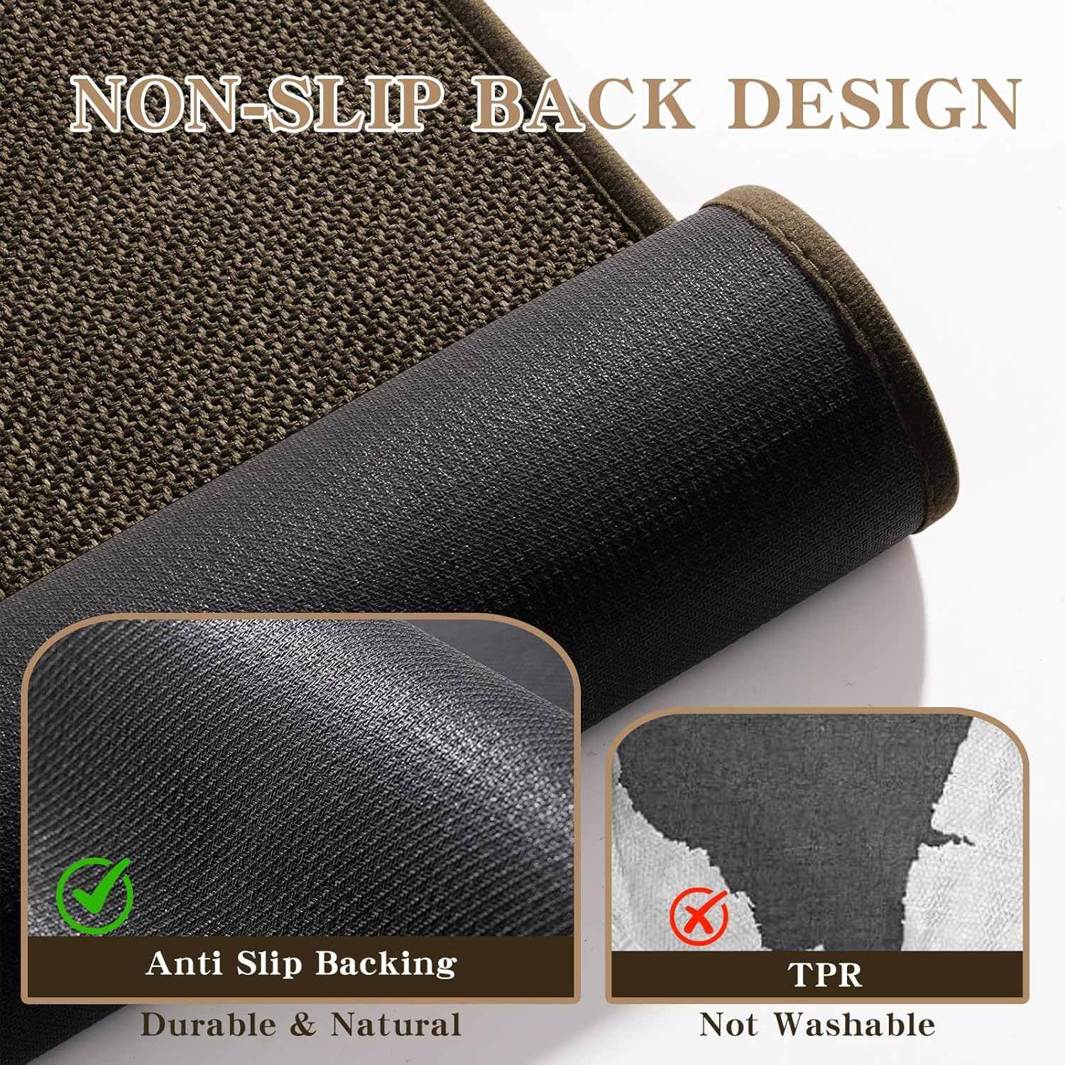 chakme Bathroom Rugs Mat 47x17, Ultra Thin Non Slip Bath Rug Runner Quick Dry Absorbent Bath Mat for Bathroom, (Brown, 47"x17")