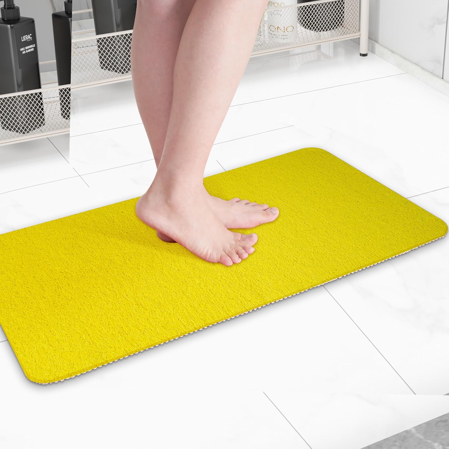 Non-Slip Bathtub Mat, Anti Slip Shower Mat, Fast Drying Bathtub Mats, Foot Scrubber Mat, Anti Slip Mat for Tub, Floor, Bathroom, Kitchen, Home, Hotel (Yellow 36"×24")